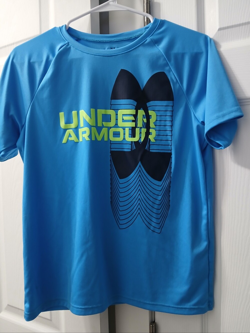 Under Armour Turquoise Blue Performance Tee with Neon Yellow Logo